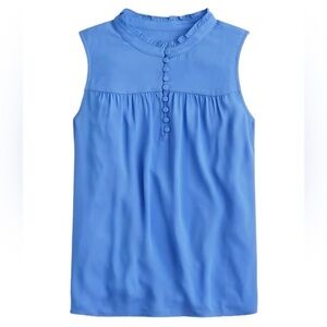 J.Crew Sleeveless Button Front Ruffleneck Top in Blue Ocean
